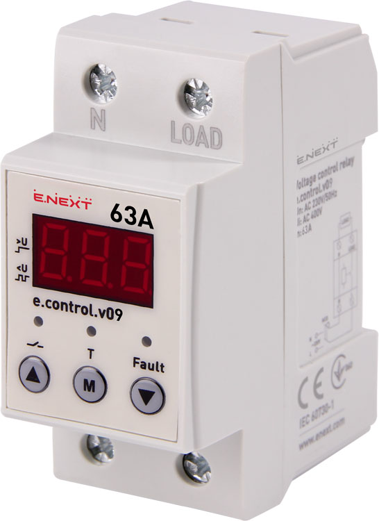 Przekaźnik kontroli napięcia, jednofazowy 32A ze wskazaniem e.control.v09