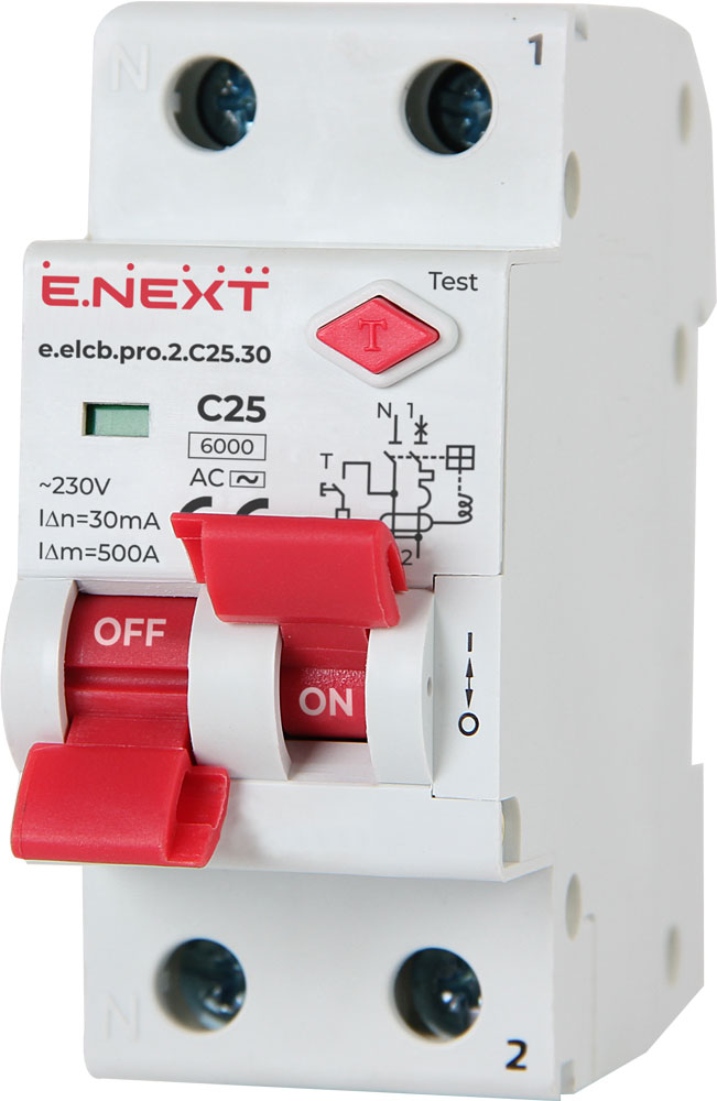 Wyłącznik różnicowoprądowy z zabezp. nadprądowym e.elcb.pro.2.C25.30, 2р, 25А, C, 30mА