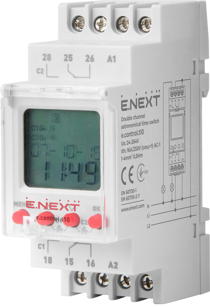 Dwukanałowy astronomiczny przekaźnik czasowy e.control.t10
