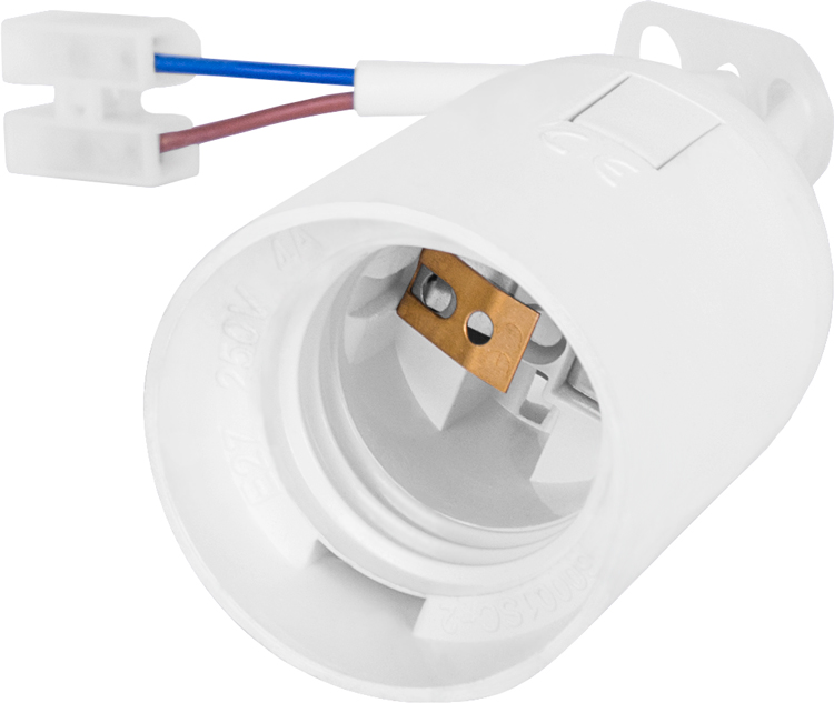 Oprawka plastikowa e.lamp socket pendant.E27.pl.white, Е27, z kablem 15 cm i listwą zaciskową, biała