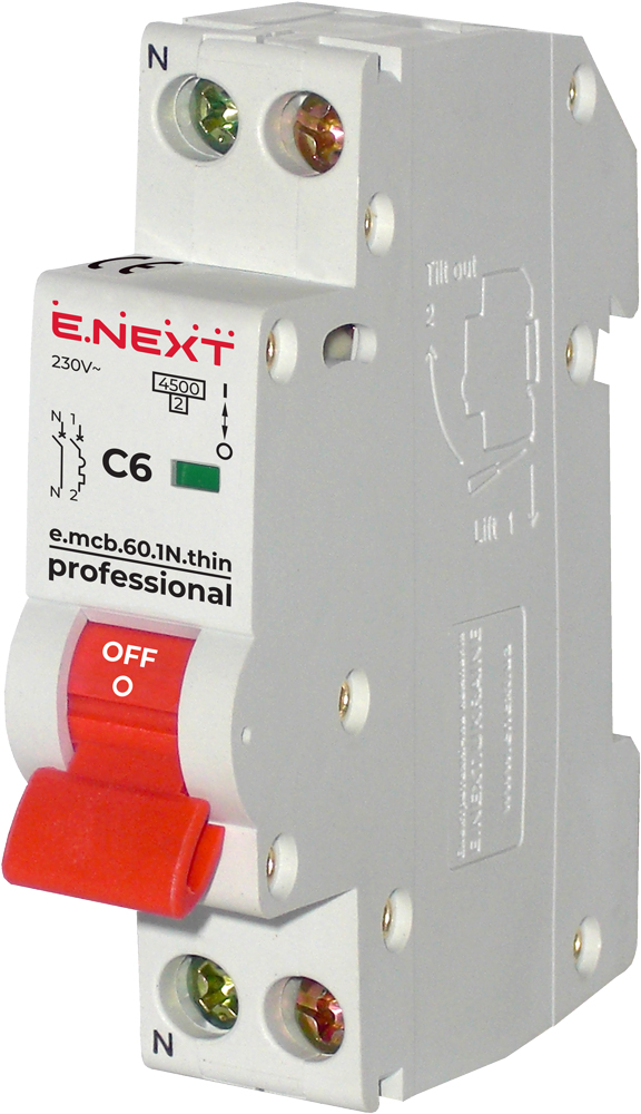 Wyłącznik nadprądowy e.mcb.pro.60.1N.С16.thin, 1р+N, 16А, C, 4,5kА, cienki