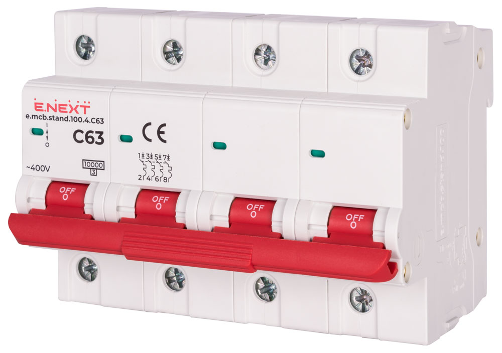Wyłącznik nadprądowy e.mcb.stand.100.4.C63, 4р, 63А, C, 10кА