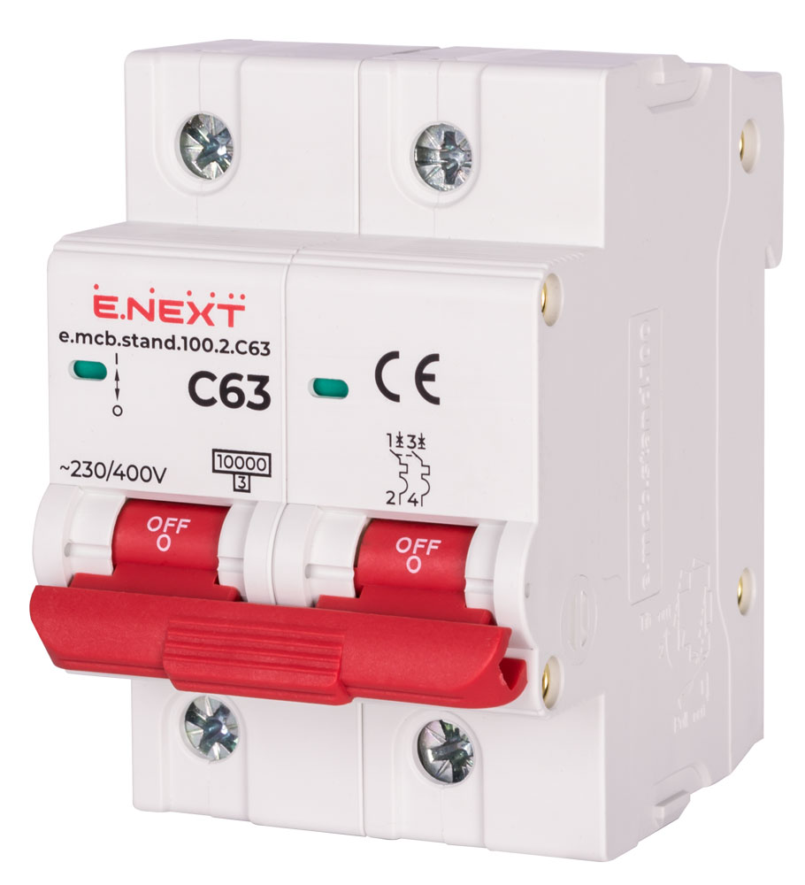Wyłącznik nadprądowy e.mcb.stand.100.2.C63, 2р, 63А, C, 10кА