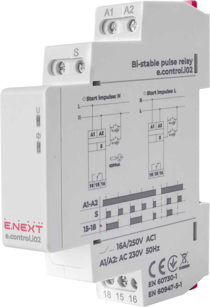Przekaźnik impulsowy e.control.i02, 16A, 230V