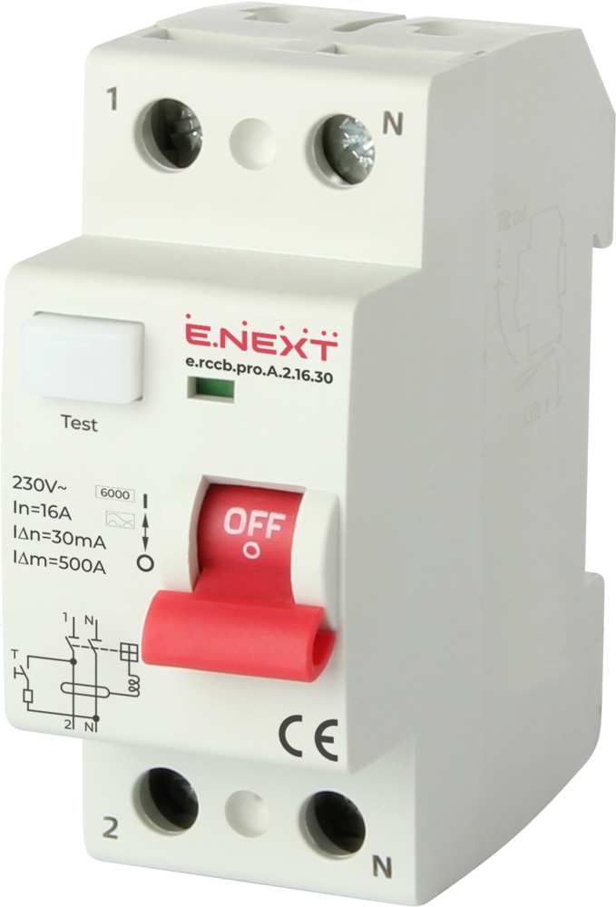 Wyłącznik różnicowoprądowy e.rccb.pro.A.2.16.30, 2р, 16А, 30mA, typ А