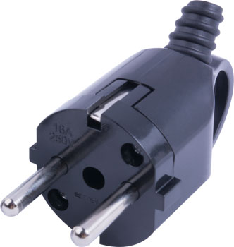 Wtyczka domowa e.plug.angle.006.16, z przyłączem, 16A, narożna, czarna, z uchwytem