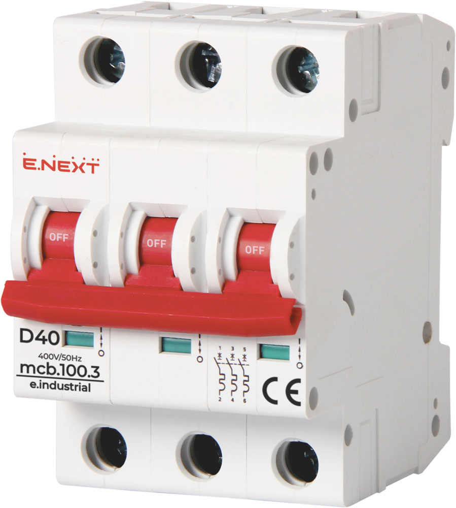 Modułowy wyłącznik automatyczny e.industrial.mcb.100.3.D.40, 3р, 40А, D, 10кА