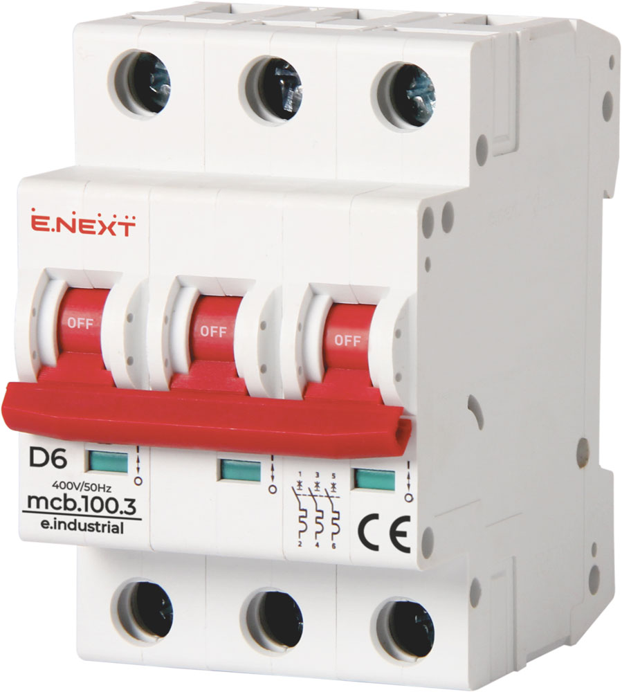 Modułowy wyłącznik automatyczny e.industrial.mcb.100.3.D.6, 3р, 6А, D, 10кА