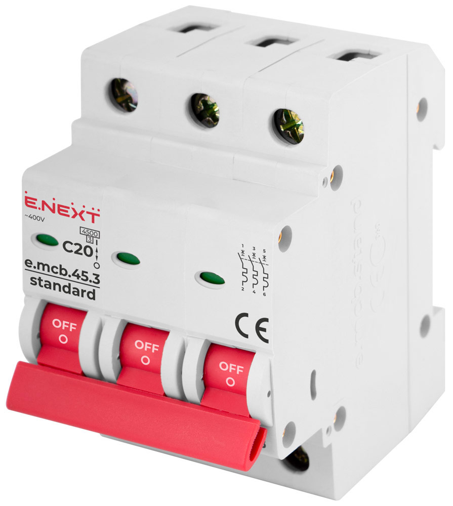 Wyłącznik nadprądowy e.mcb.stand.45.3.C20, 3р, 20А, C, 4.5 kА