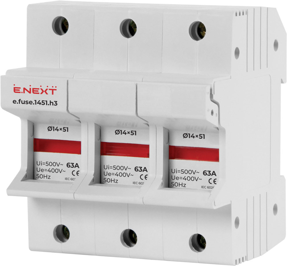 Rozłącznik bezpiecznikowy e.fuse.1451h3, do wkladek topikowych 14х51, 3р, 63А