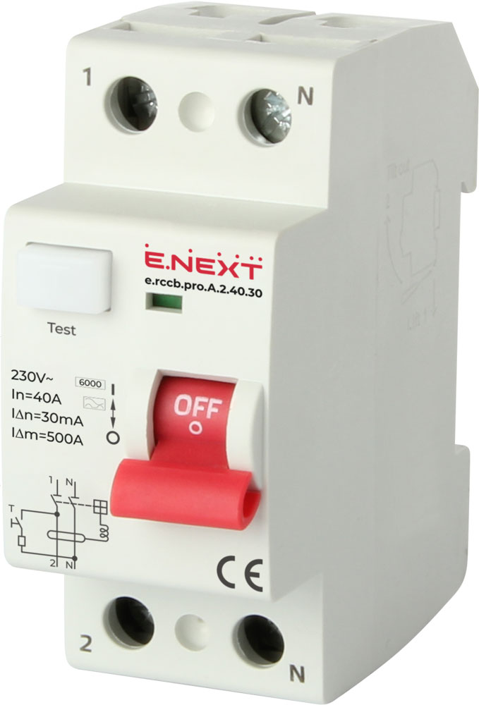 Wyłącznik różnicowoprądowy e.rccb.pro.A.2.40.30, 2р, 40А, 30mА, typ А