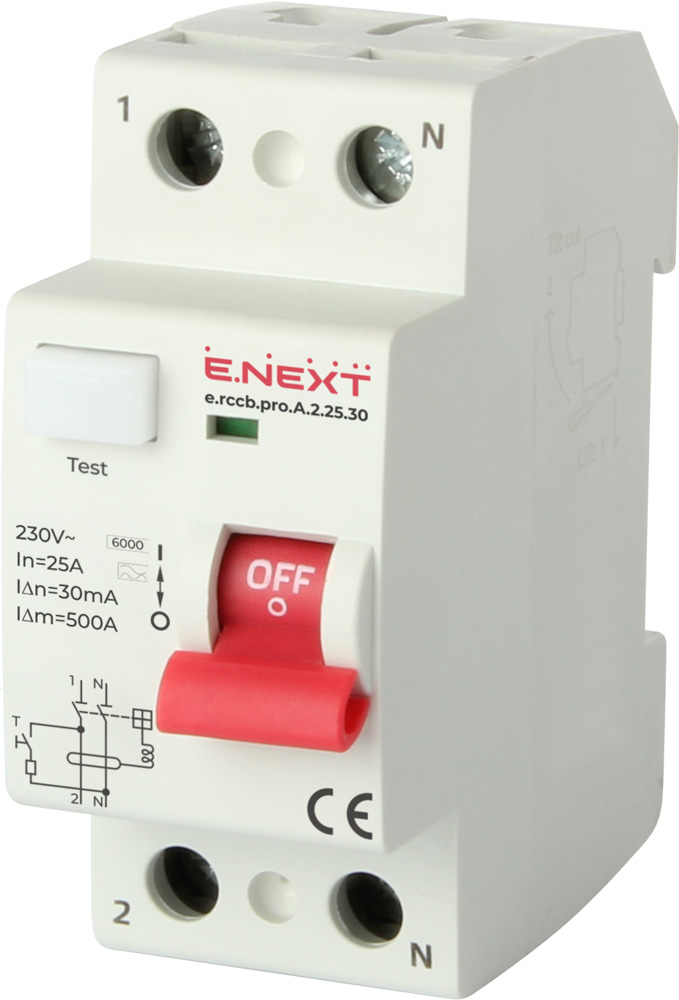 Wyłącznik różnicowoprądowy e.rccb.pro.A.2.25.30, 2р, 25А, 30mA, typ А