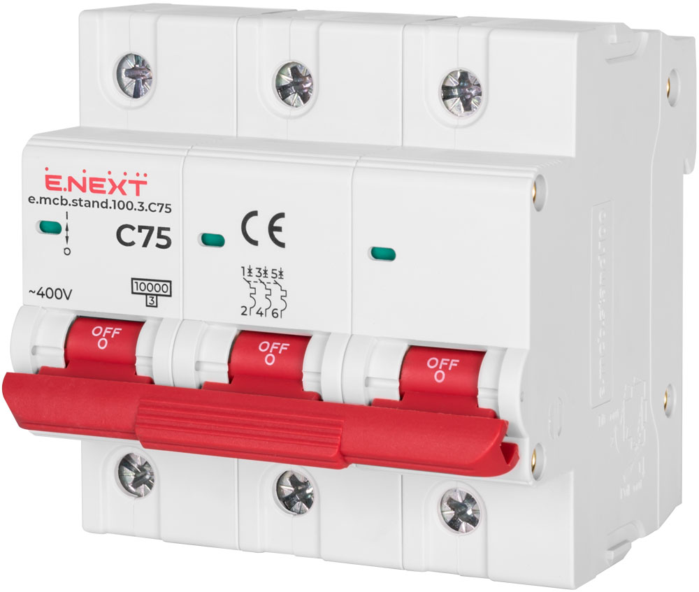 Wyłącznik nadprądowy e.mcb.stand.100.3.C75, 3р, 75А, C, 10кА