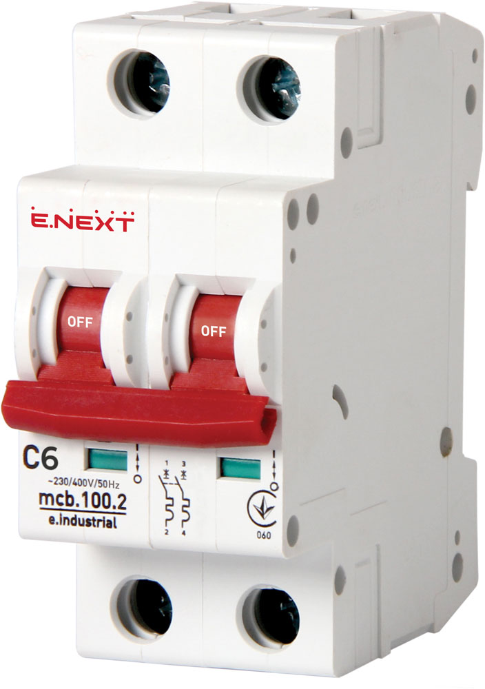 Modułowy wyłącznik automatyczny  e.industrial.mcb.100.2.C6, 2 р, 6А, C,  10kА
